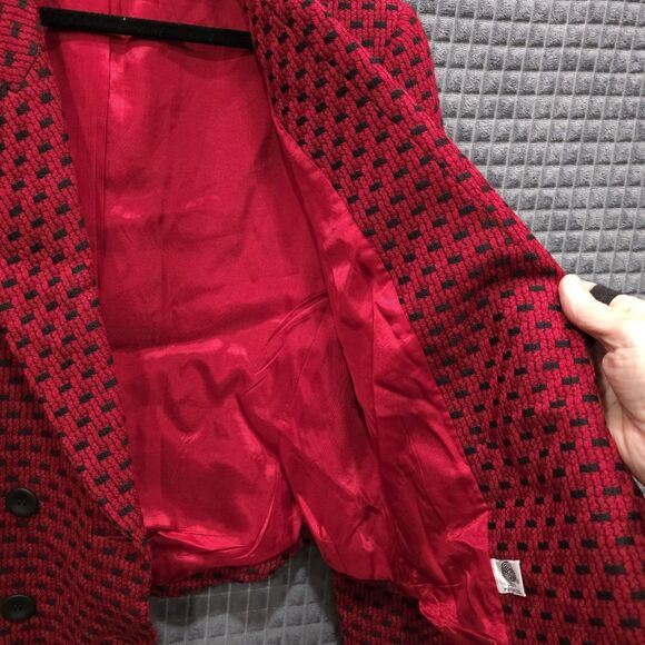 VTG Krizia Italian Blazer Jacket Sz12 Red Wool Tweed Double Breasted Peacoat USA - Picture 9 of 16